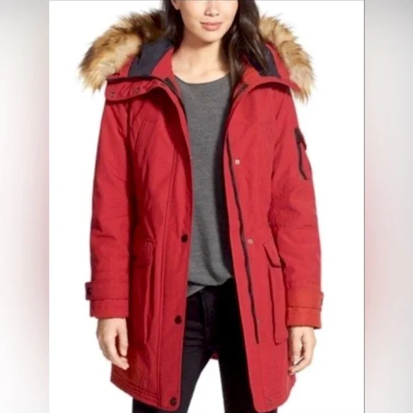 1 Madison Jackets Coats 1 Madison Expedition Women s Faux Fur Trim Hooded Parka Winter Jacket Red Sz S Color Red Size S Sakura4evr s